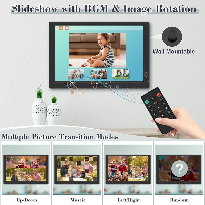 KECAG 10.1 Inch Digital Picture Frame with Free 32GB USB Flash Drive, 1920x1080 HD IPS Screen Digital Photo Frame, Motion Sensor, Video, Music, Share Moments via SD Card or USB, with Remote Control - Image 5